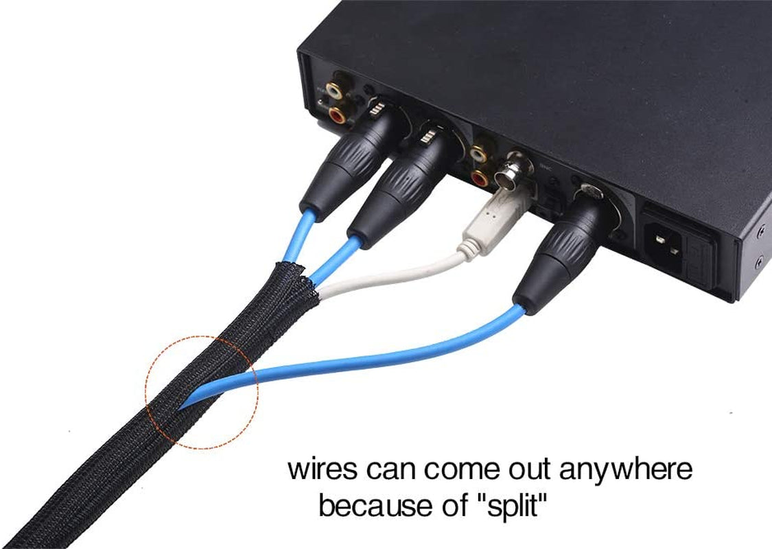 10Ft - 3/4 Inch Cord Protector Wire Loom Tubing Cable Sleeve Split Sleeving for USB Cable Power Cord Audio Video Cable – Protect Cat from Chewing Cords - Black