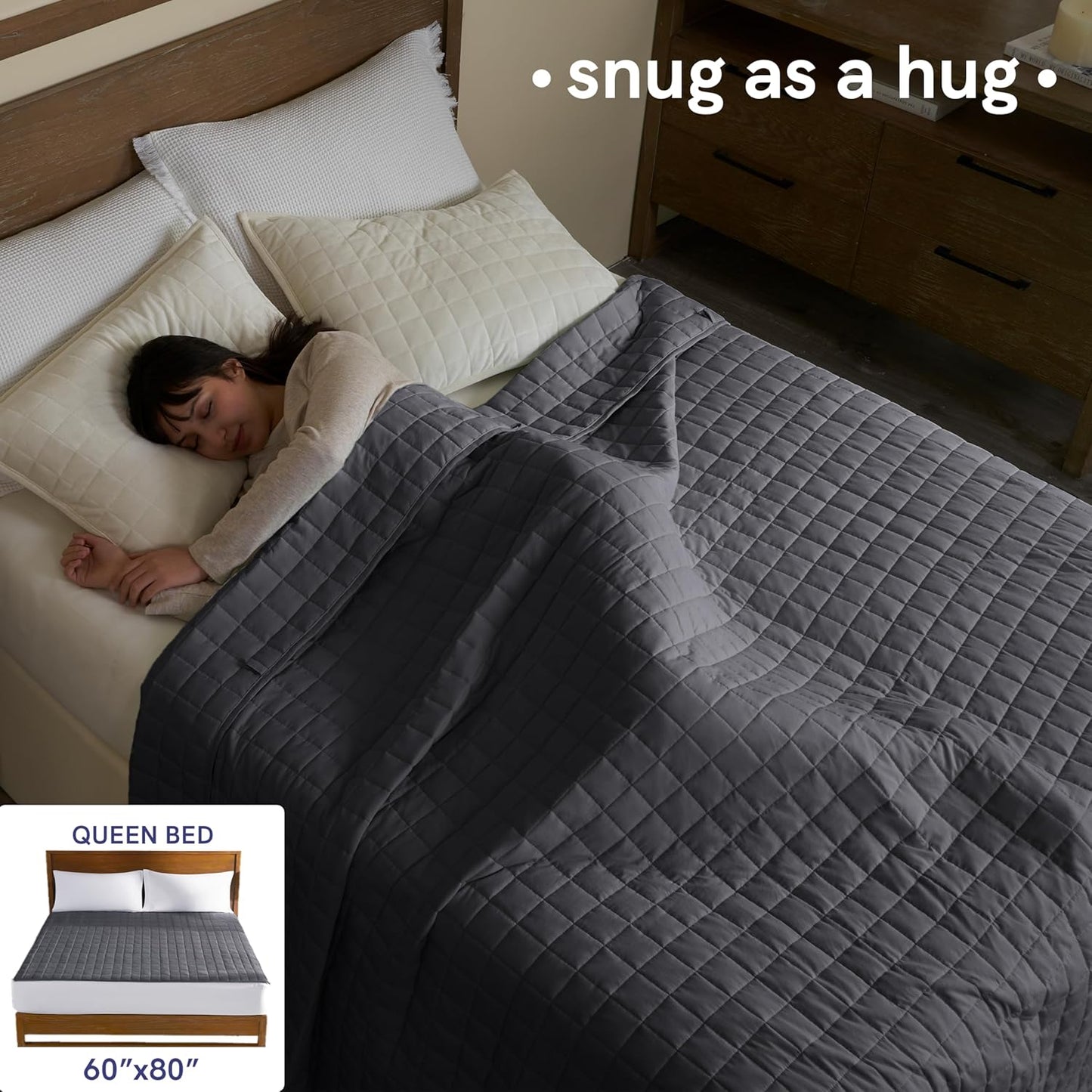 Weighted Blanket (15 Lbs, 60''X80'', Queen Size) | 2.0 Heavy Blanket | 100% Cotton Material with Glass Beads
