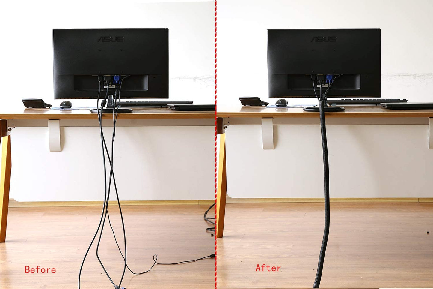 10Ft - 3/4 Inch Cord Protector Wire Loom Tubing Cable Sleeve Split Sleeving for USB Cable Power Cord Audio Video Cable – Protect Cat from Chewing Cords - Black